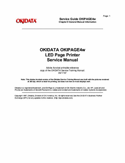 Oki OKIPAGE4w OKIDATA OKIPAGE4w
LED Page Printer
Service Manual